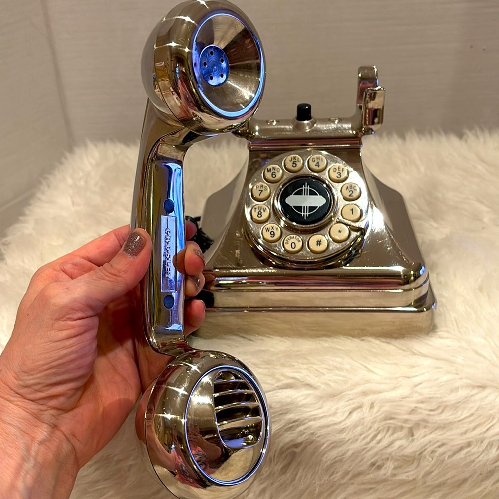 Vintage Style Brushed Silver Push Button Rotary Style Phone - Picture 3 of 5